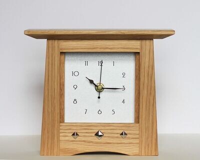 Oak Arts & Crafts Clock with silver studs by Archie McDonald