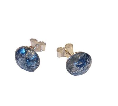 Small mottled blue faceted dome studs by Diana King