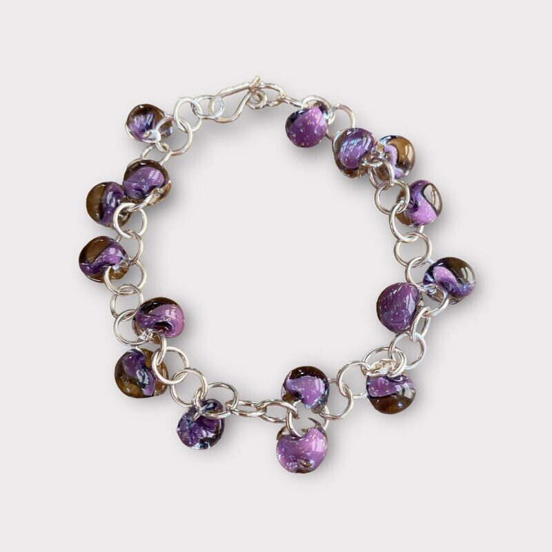 Sterling silver glass bead bracelet mauve by Margaret Rae