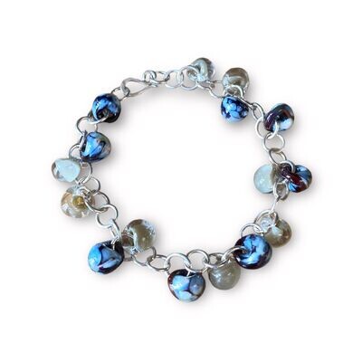 Sterling silver glass bead bracelet blue/cream by Margaret Rae