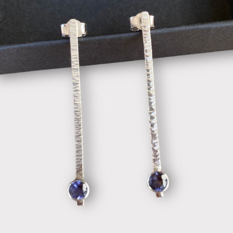 Long slim tube set earrings by Margaret Rae