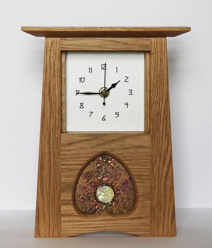 Oak Arts & Crafts Clock with R Ryan panel by Archie McDonald