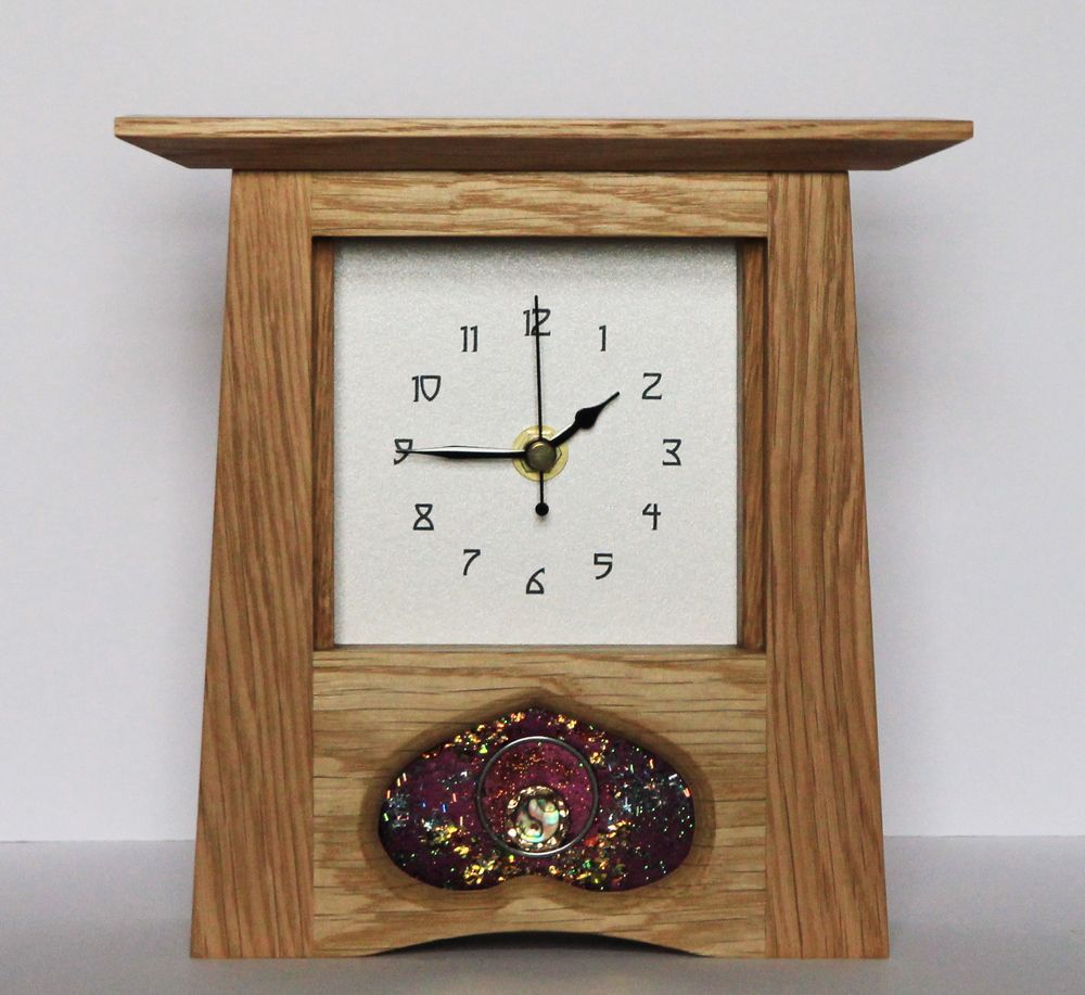 Oak Arts & Crafts Clock with R Ryan panel by Archie McDonald