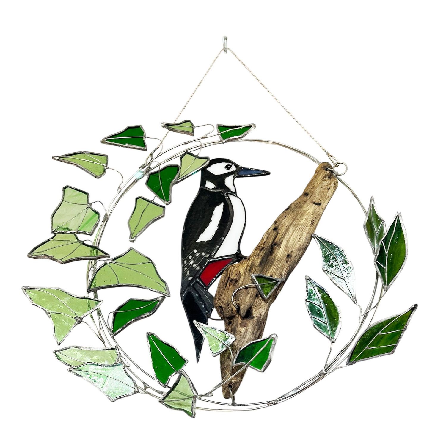 Woodpecker & ivy wreath by Lorna C Radbourne