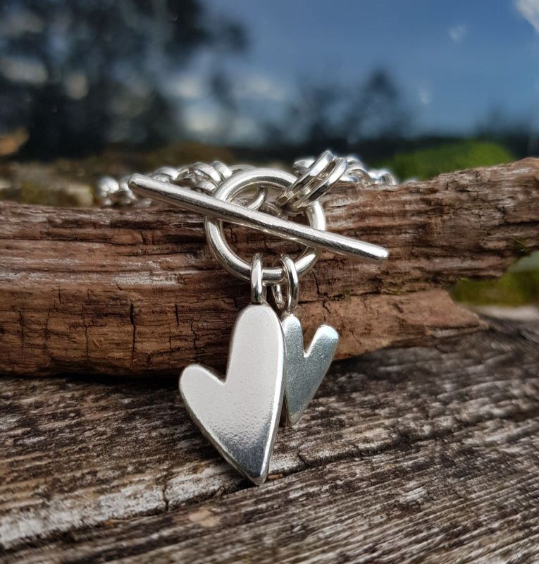 2 heart bracelet with triple chain by Silverpickle