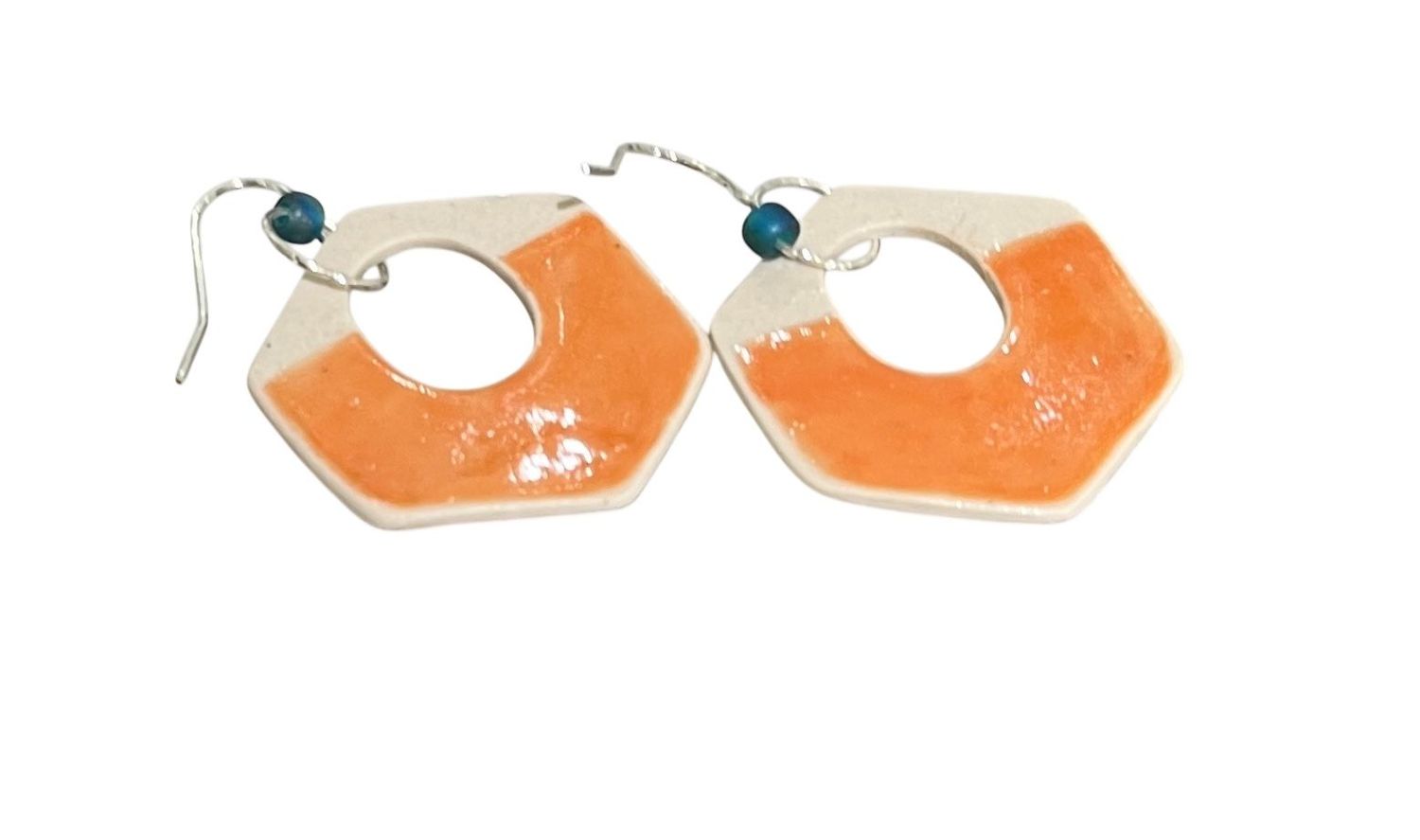 Hexagonal earring orange glaze by Emily K Goan