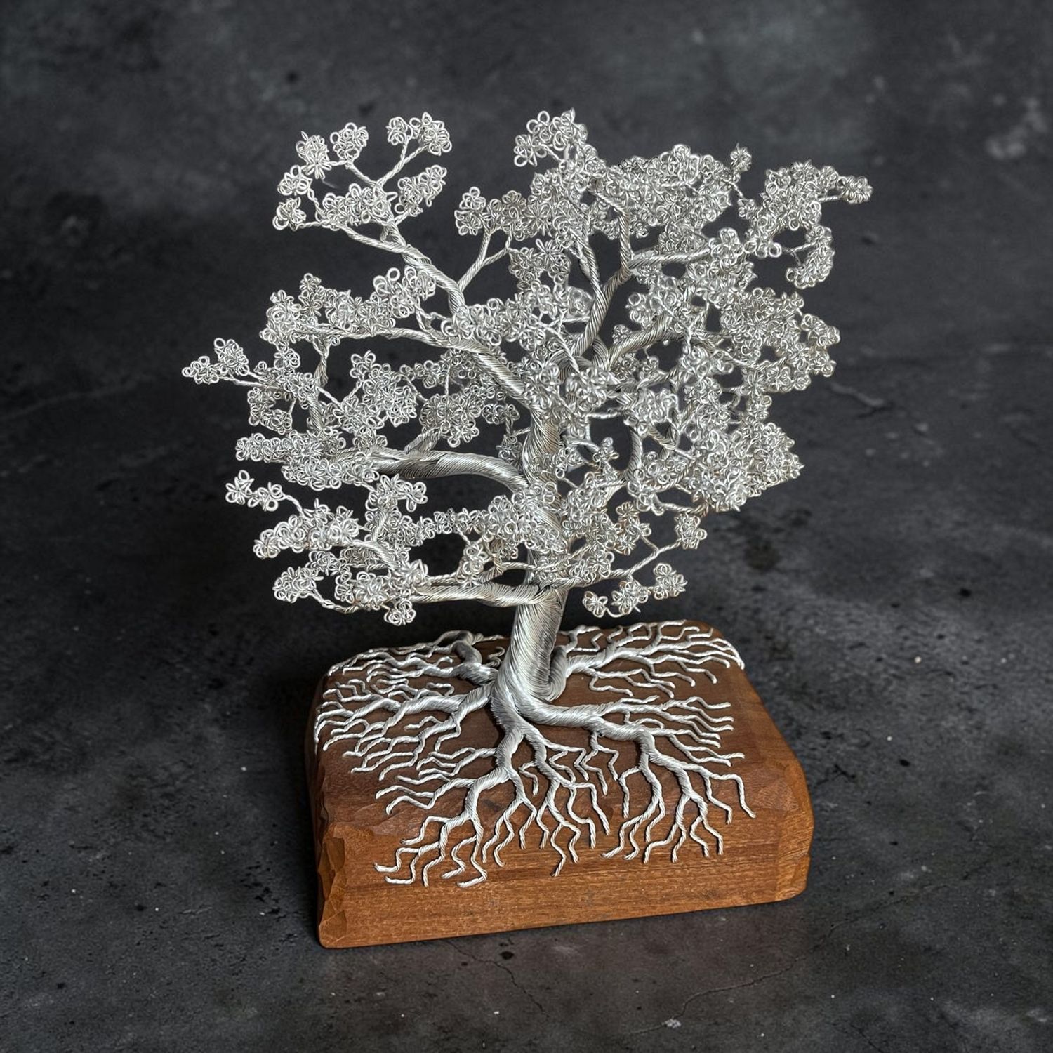 Silver Tree on wood by Laura Woods