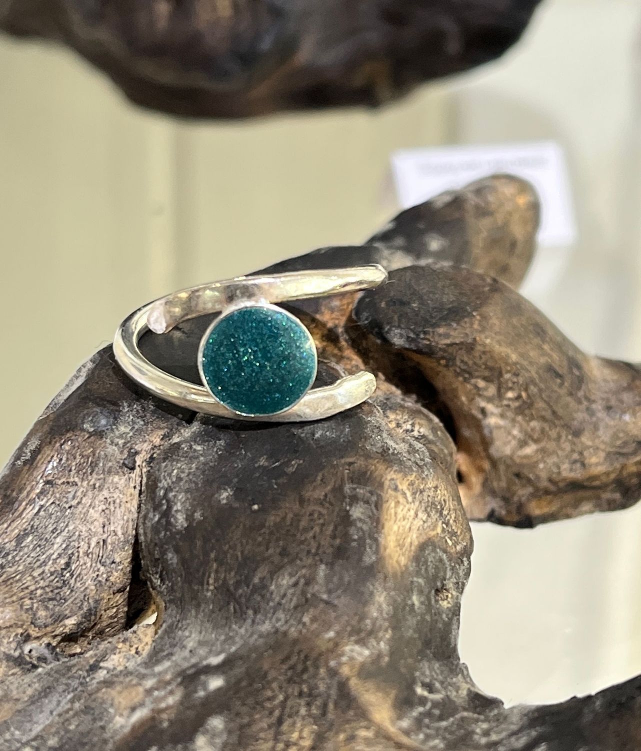 Adjustable green dot ring by Diana King