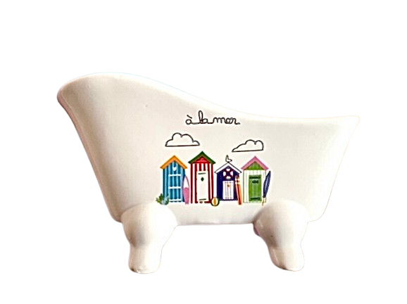 porte-savon en forme de baignoire céramique motif à la mer poissons