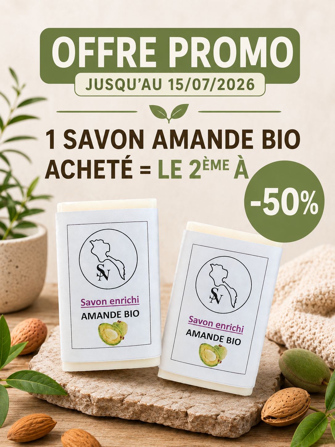 Pack promo de 2 savons Amande BIO