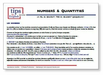 Fiche NUMBERS & QUANTITIES