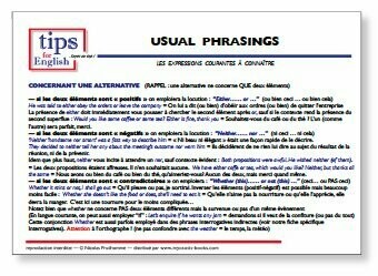 Fiche USUAL PHRASINGS