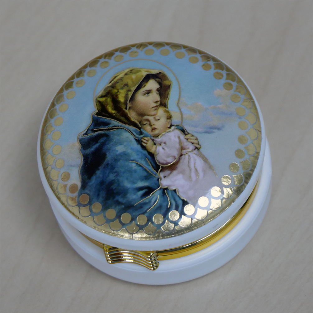 Rosenkranzdose Motiv „Muttergottes mit dem Jesuskind“