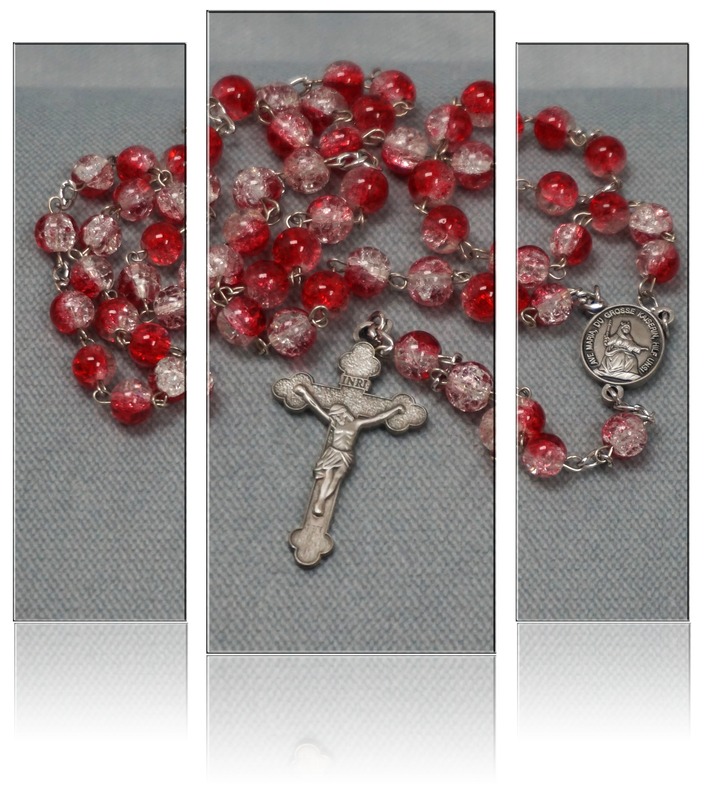 Rosenkranz - Glaskristall rot-weiss