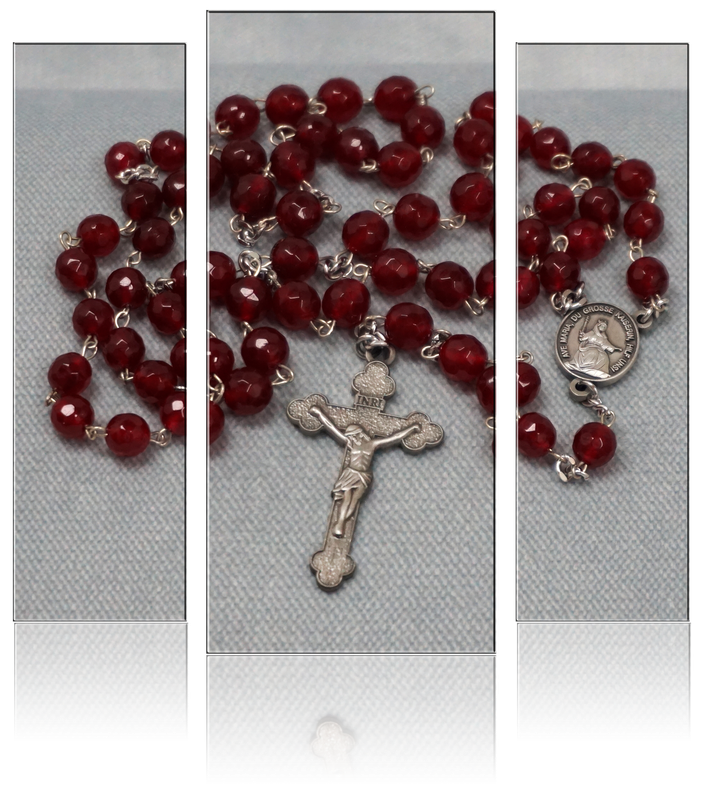 Rosenkranz - Achat Naturstein rot Facetten