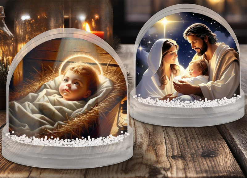 Schneekugel mit Motiv Heilige Familie &amp; Jesuskind