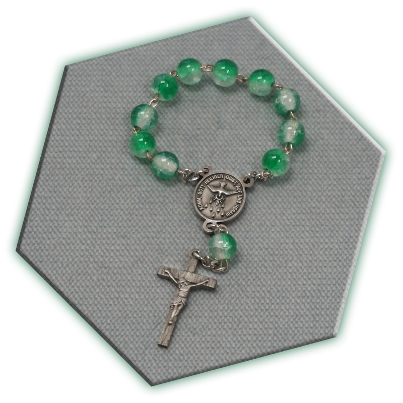 Zehner-Rosenkranz Glaskristall grün-weiss