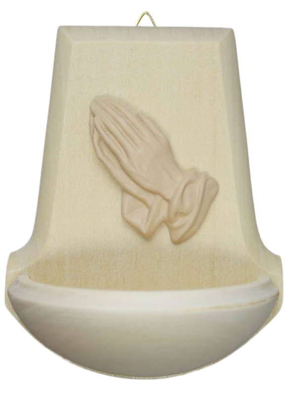 Weihwassergefäss aus Naturholz - Betende Hände