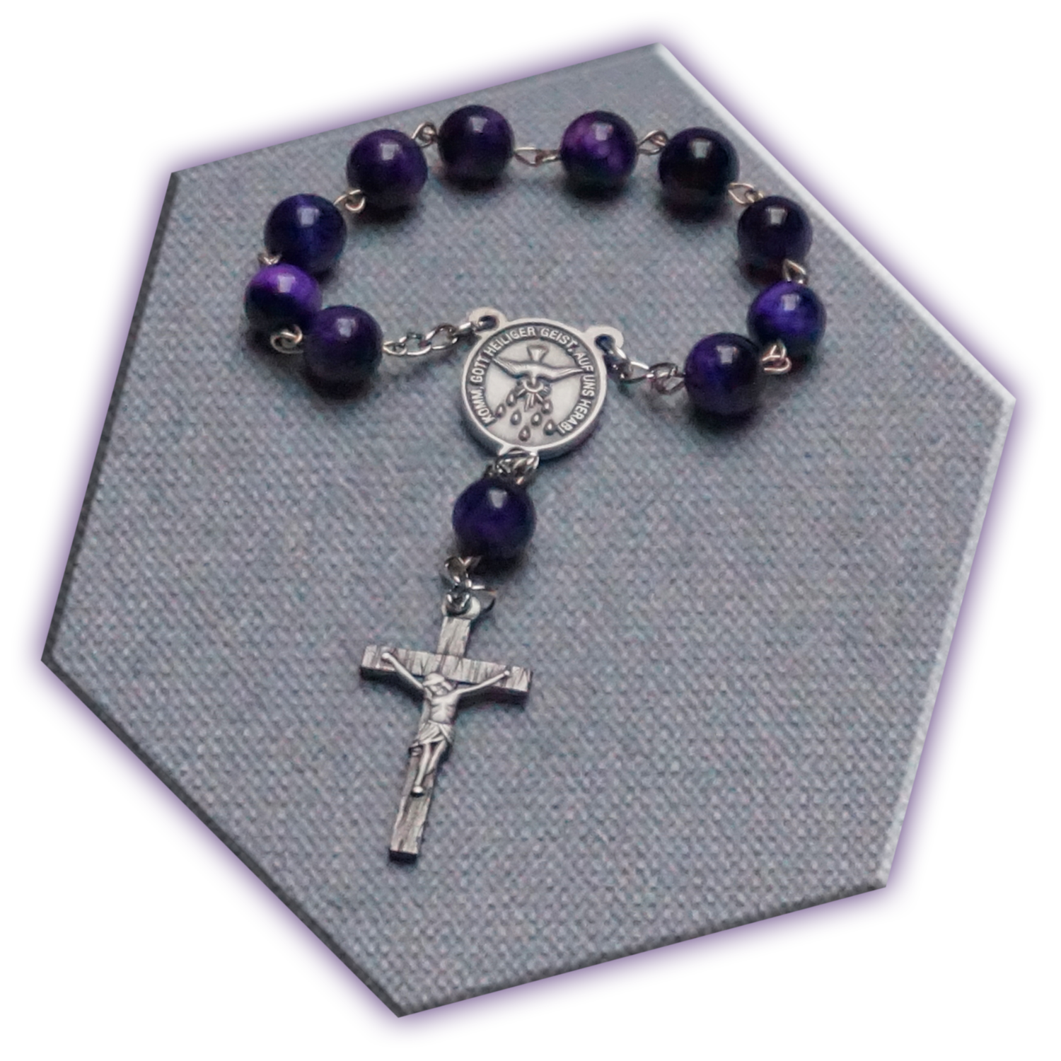 Zehner-Rosenkranz – Achat Tigerauge lila dunkel