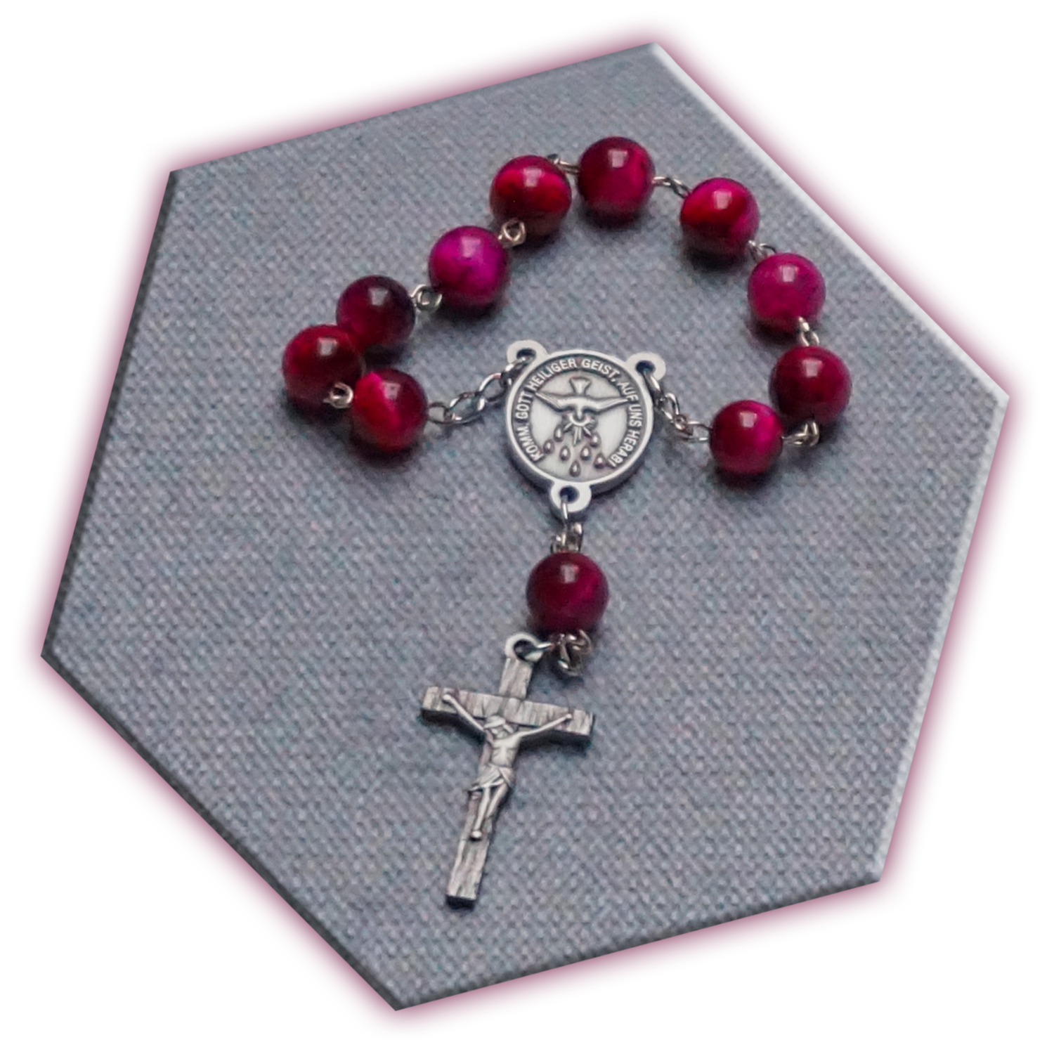 Zehner-Rosenkranz – Achat Tigerauge magenta