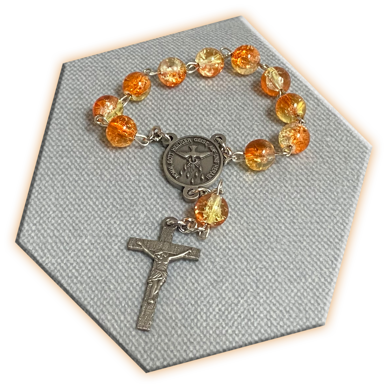 Zehner-Rosenkranz Glaskristall orange-gold