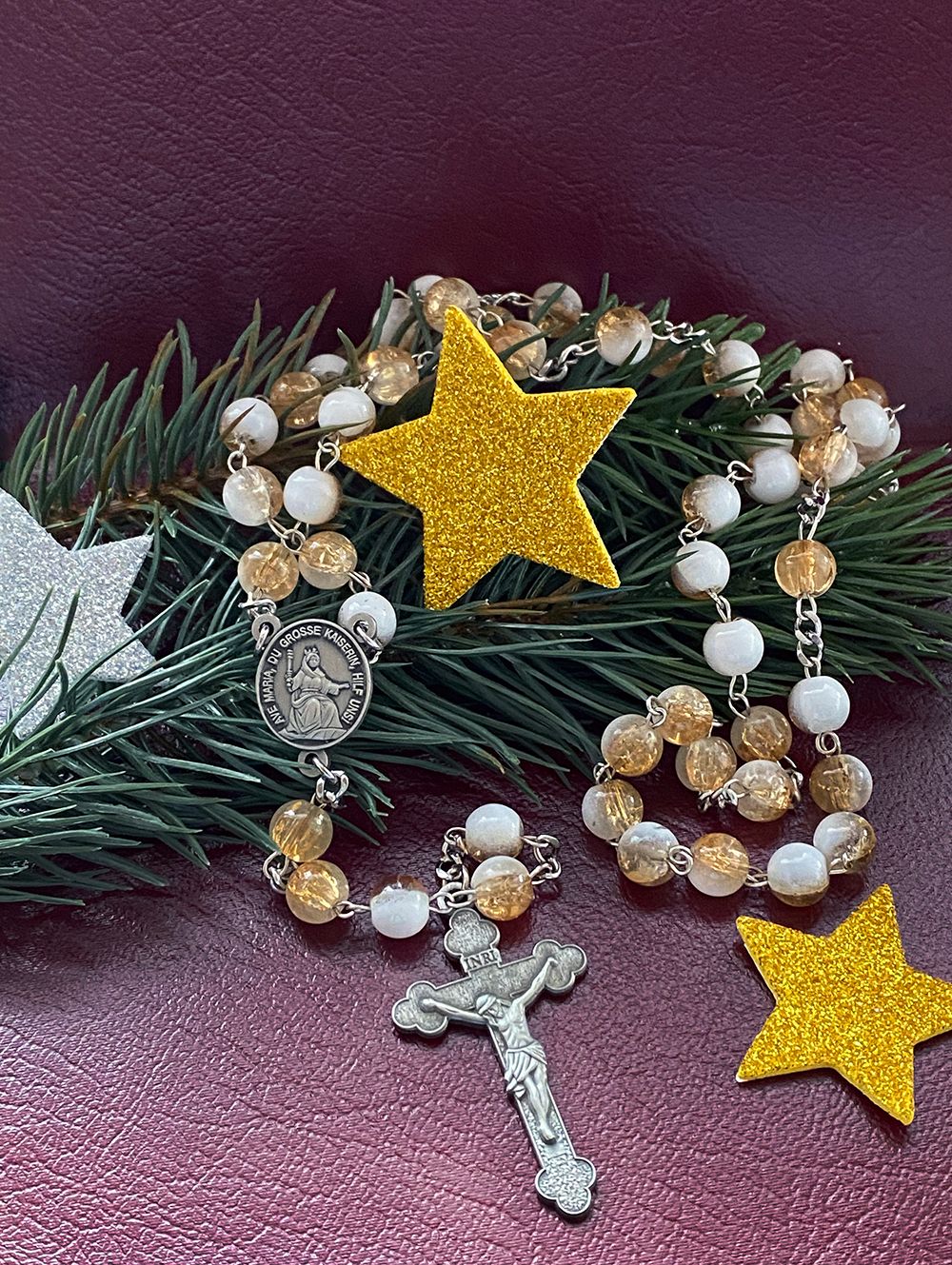 Rosenkranz - Glaskristall weiss-gold