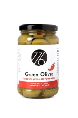 Greek Green Olives Stuffed with Natural Red Pepper in Brine
