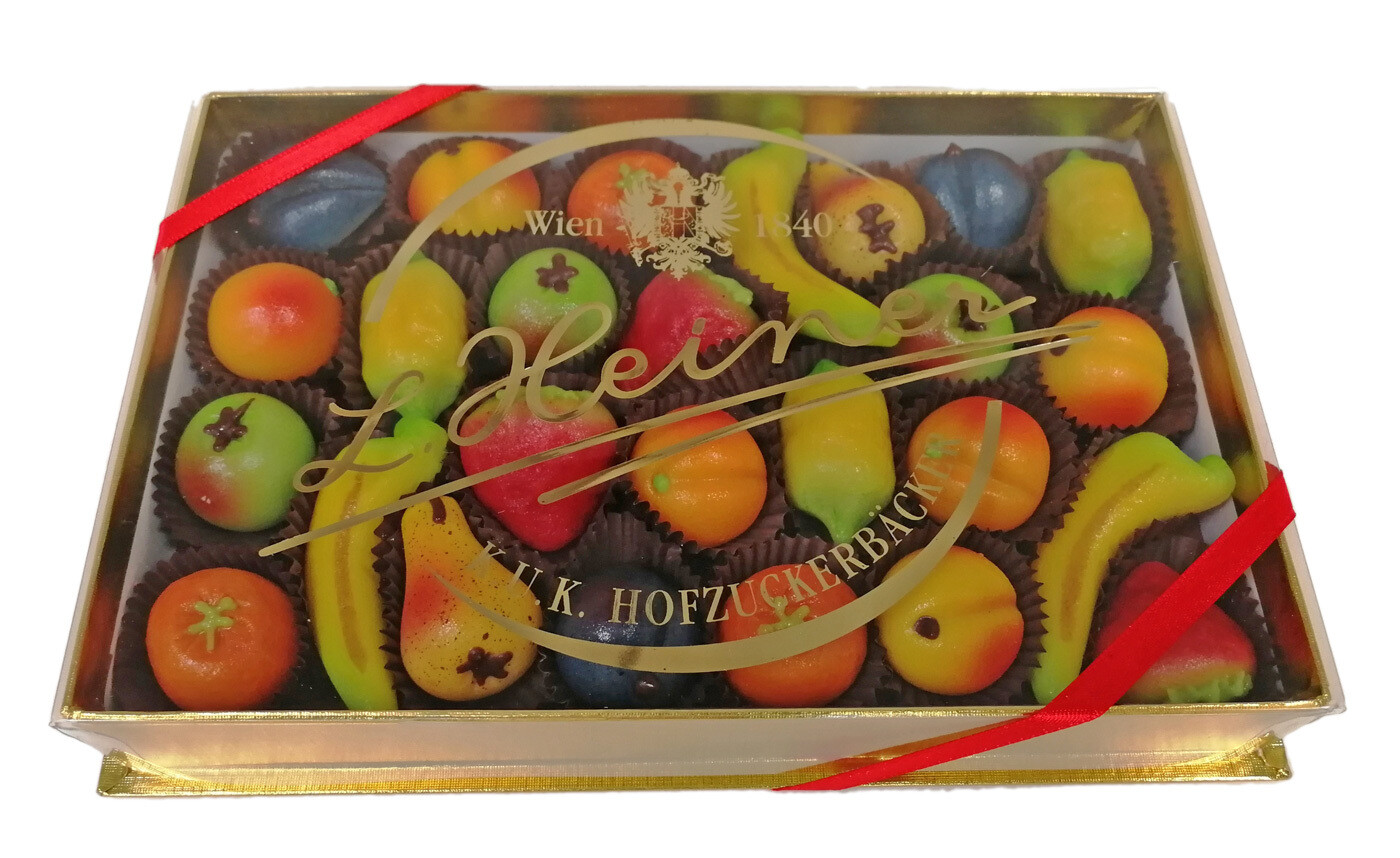 Marzipan Früchte Bonbonniere (208g) – Handgefertigte Confiserie-Kunst aus Wien