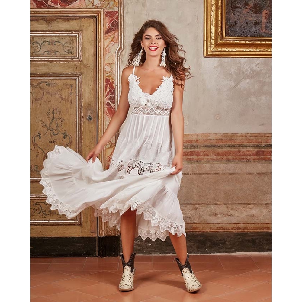 Antica Sartoria - Capri 41 Vestido Ibicenco Largo Novia Ibicenca Novia Boho  Chic Vestido Boda Ibicenca. Vestidos Verano Mujer. Vestidos Ibicencos