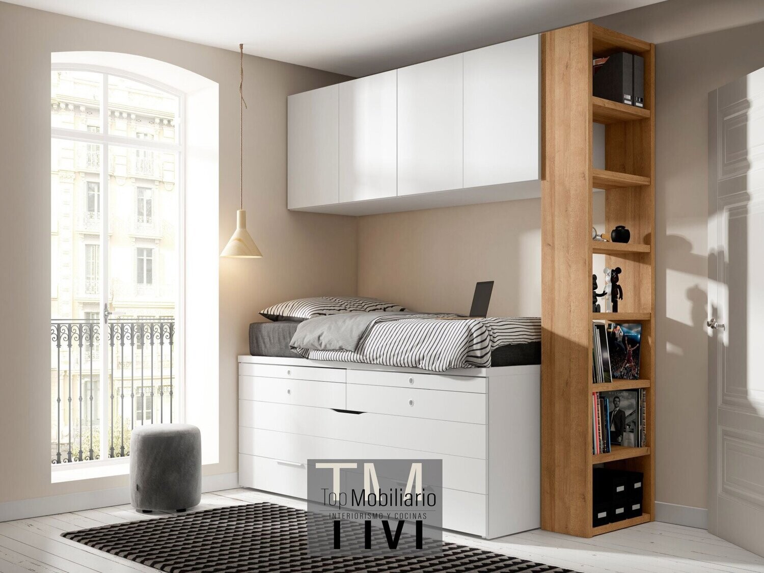 Cama compacta con escritorio