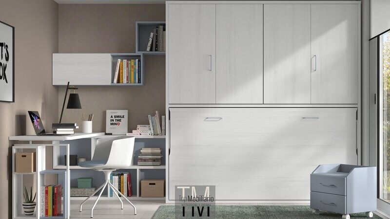 Cama Abatible con maletero armario de puertas plegables