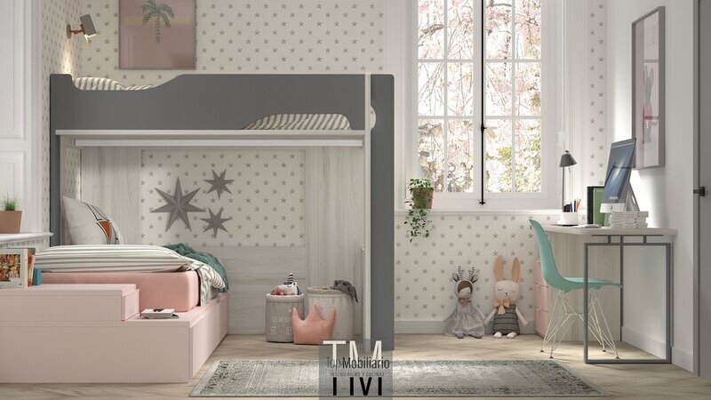 Litera con cama en ele