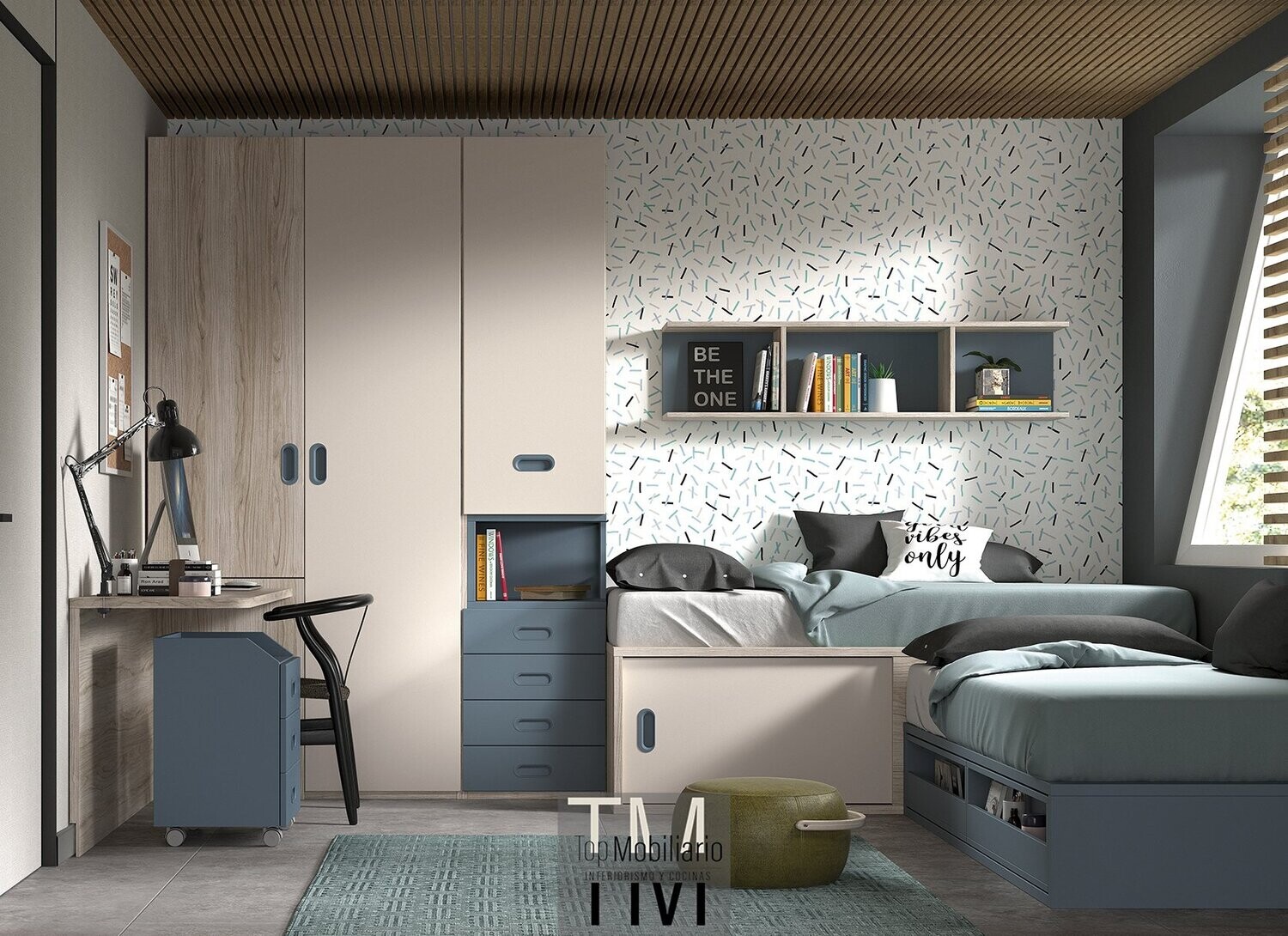 Dormitorio juvnenil cama esquinada