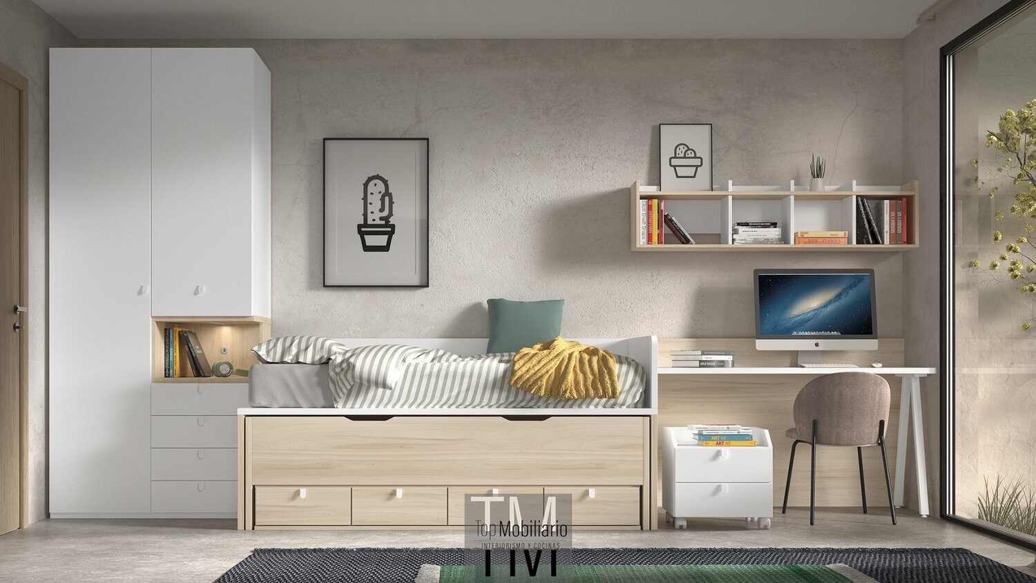 Cama compacto con armario mesilla