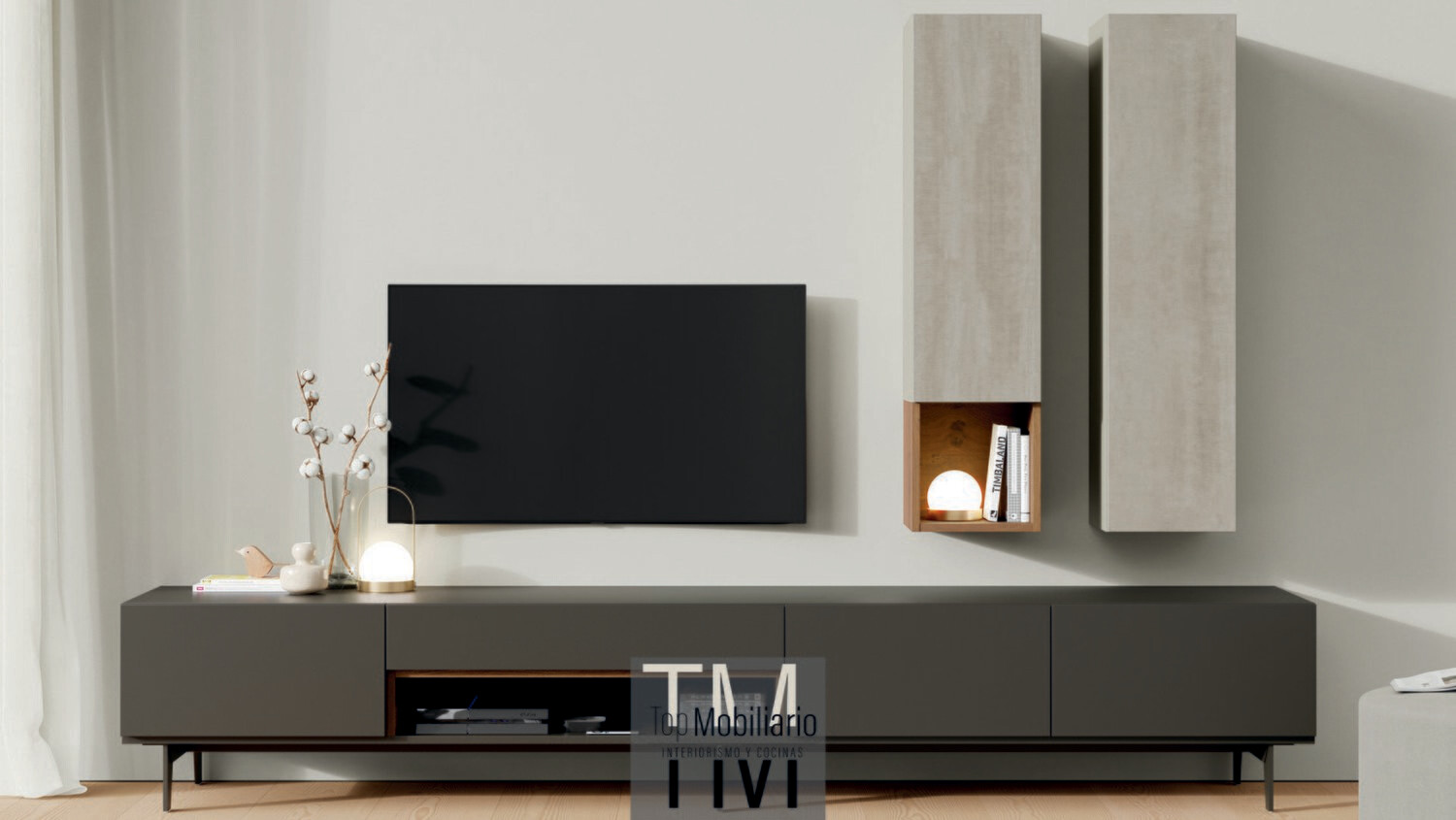 Composición mueble de TV con módulos verticales