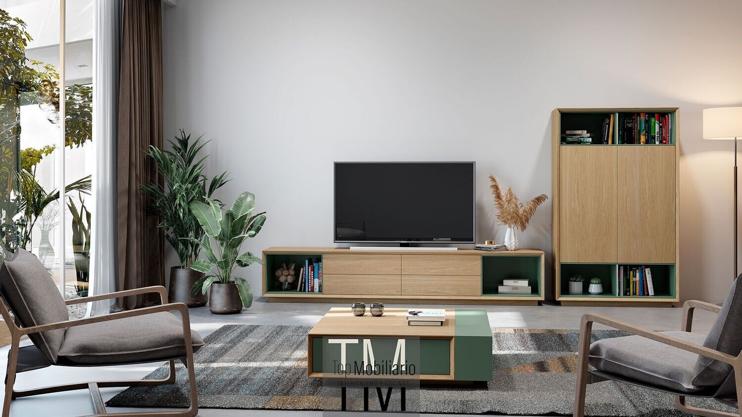 Composición de mueble bajo de TV con mueble alto