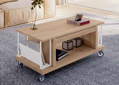 Mesa centro "R" 110 x 55 x 50 elevable con revistero