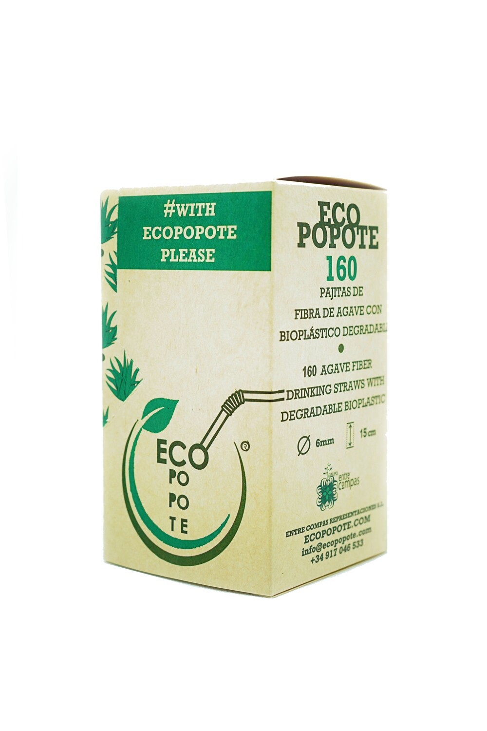 Pajitas de Agave Ecopopote 15 cm · 160 uds por caja · Pack 3 cajas