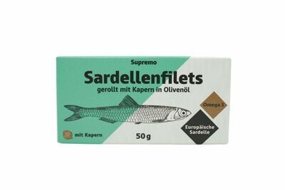 Sardellenfilets mit Kapern in Olivenöl 1/8 gerollt