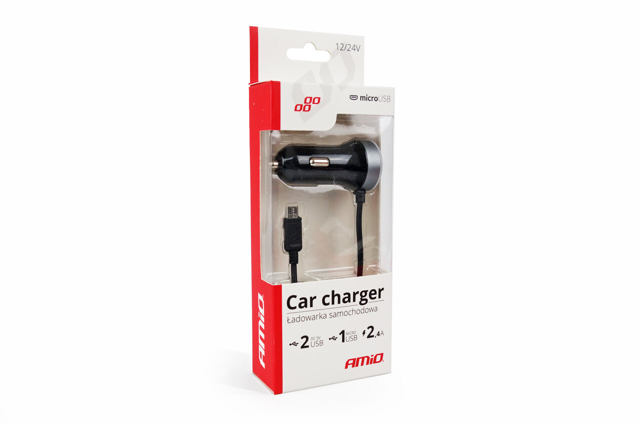 Car charger PCH PRO-01 microUSB+2xUSB 2.4A 12/24V