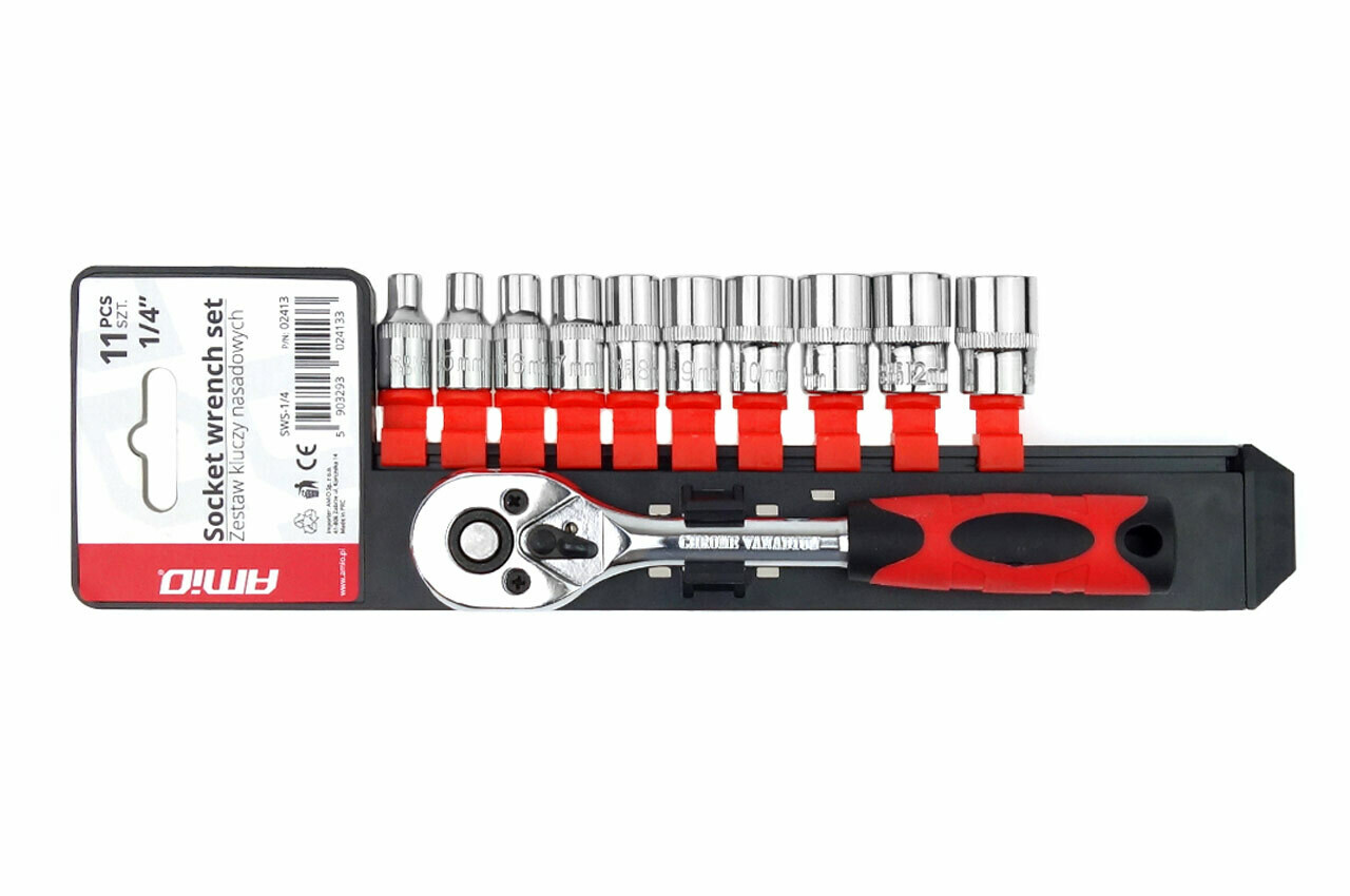 Metric Ratchet Wrench Socket Repair Tool Set 11pcs 1/4" 4-13mm