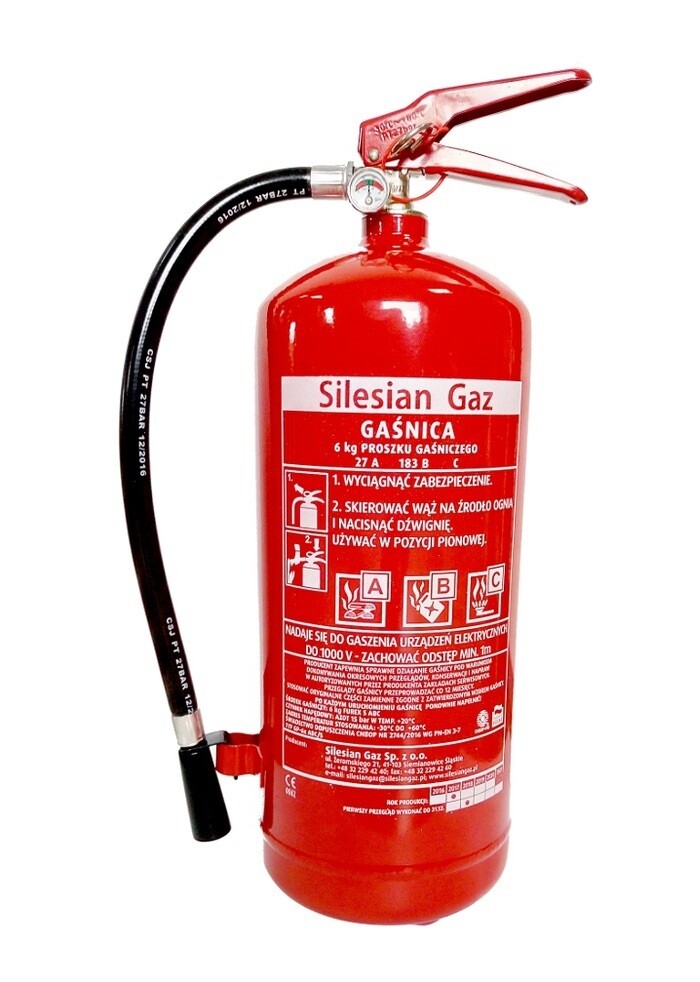 Powder fire extinguishers ABC 6 kg with presure gauge and wall fixing