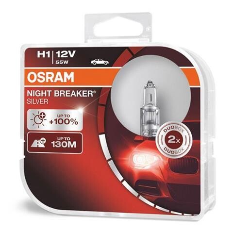 Halogen Bulb Osram H1 12V 55W P14,5s NIGHT BREAKER SILVER +100% /2 pcs