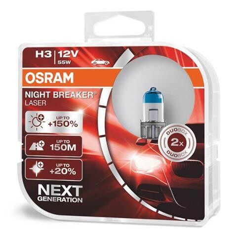 Halogen Bulb Osram H3 12V 55W PK22S NIGHT BREAKER LASER +150%/2 pcs