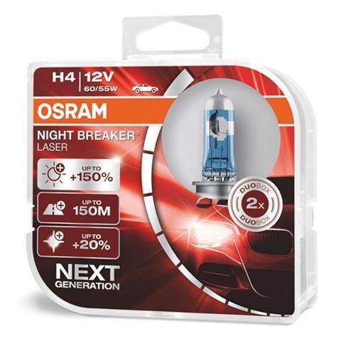 Halogen Bulb Osram H4 12V 60/55W P43t NIGHT BREAKER LASER +150%/2 pcs