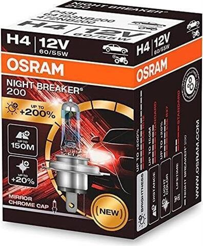 Halogen Bulb Osram H4 12V 60/55W P43t NIGHT BREAKER 200 /1 pc