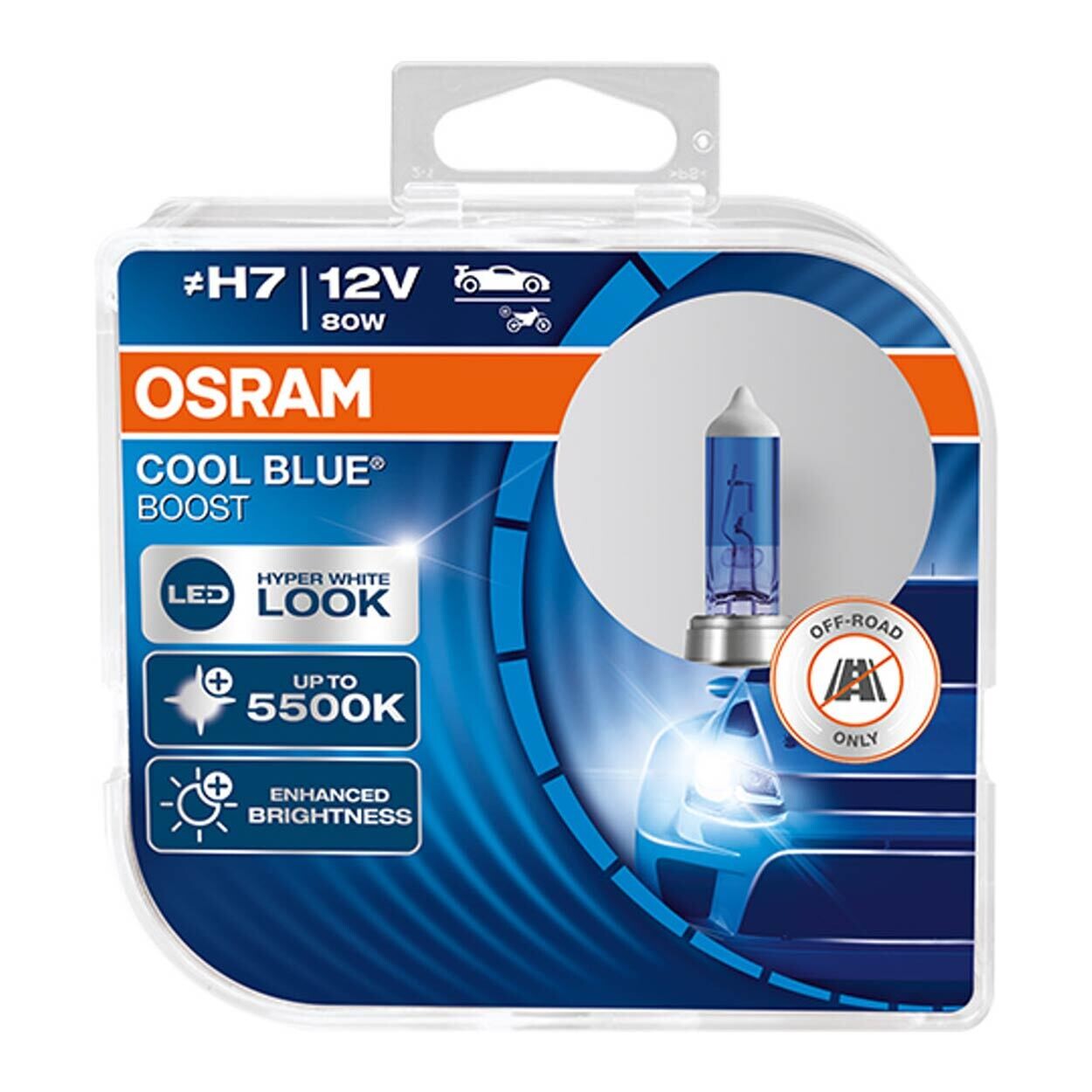 Halogen Bulb Osram H7 12V 80W PX26d Cool Blue Boost 5500K /2pcs NEW MODEL