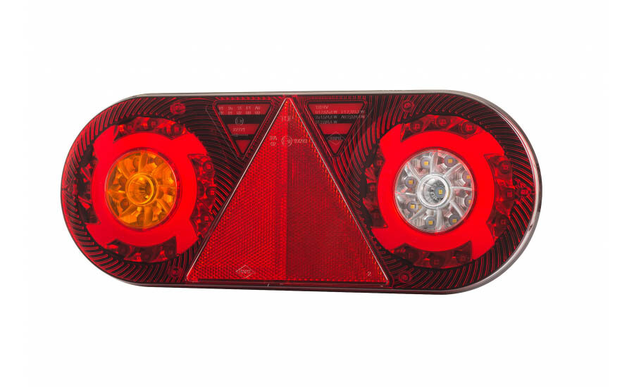 Rear light combined with triangular reflector HOR 105, STELLA, LED 12/24 V, LEFT (6-function, round cable 6x0.5 mm2, length 2 m)
