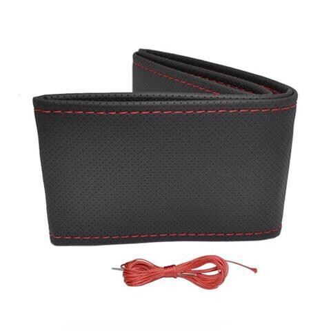 Perforated Stitching steering wheel cover black with red thread 38-39 cm