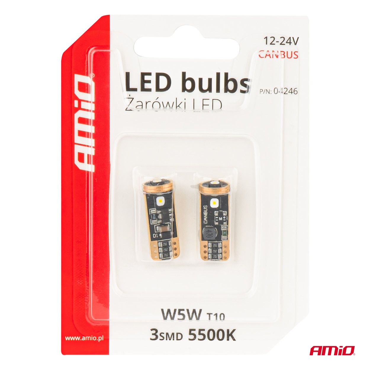 Pirnid LED CANBUS T10 W5W 3SMD 3838 White 12V/24V
